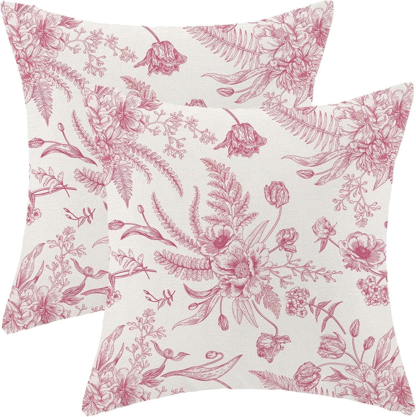 CXMEIFLY Hot Pink Spring Pillow Covers 18 x 18 Inch Set of 2 for Chinoiserie Flowers Decor Throw Pillows Floral Leaves Seasonal Plant Outdoor Decorative Cushion Cases for Couch Bed Decorations