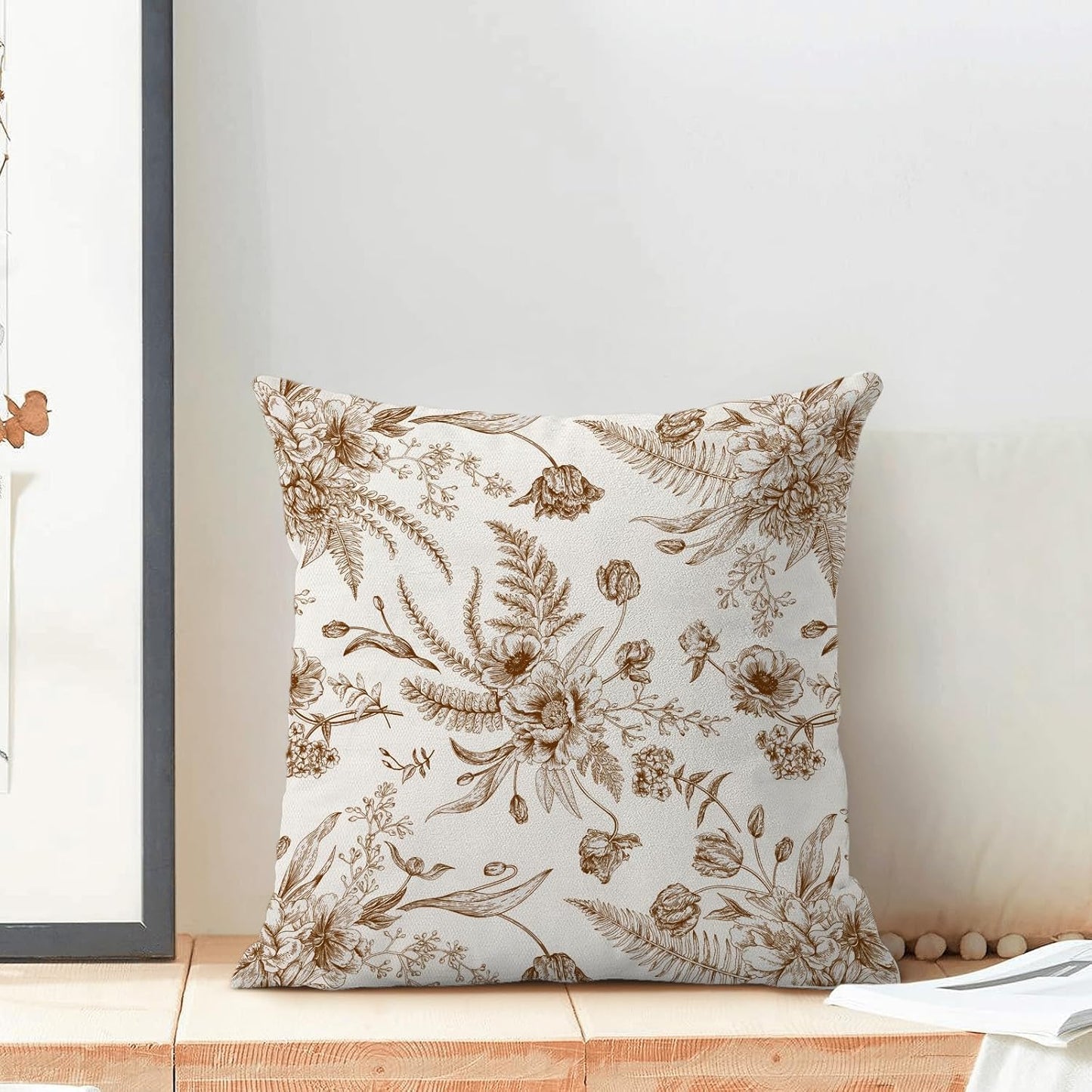 CXMEIFLY Spring Floral Leaves Pillow Covers 24 x 24 Inch Set of 2 for Chinoiserie Flowers Decor Throw Pillows Brown and White Seasonal Plant Outdoor Decorative Cushion Cases for Couch Bed Decorations