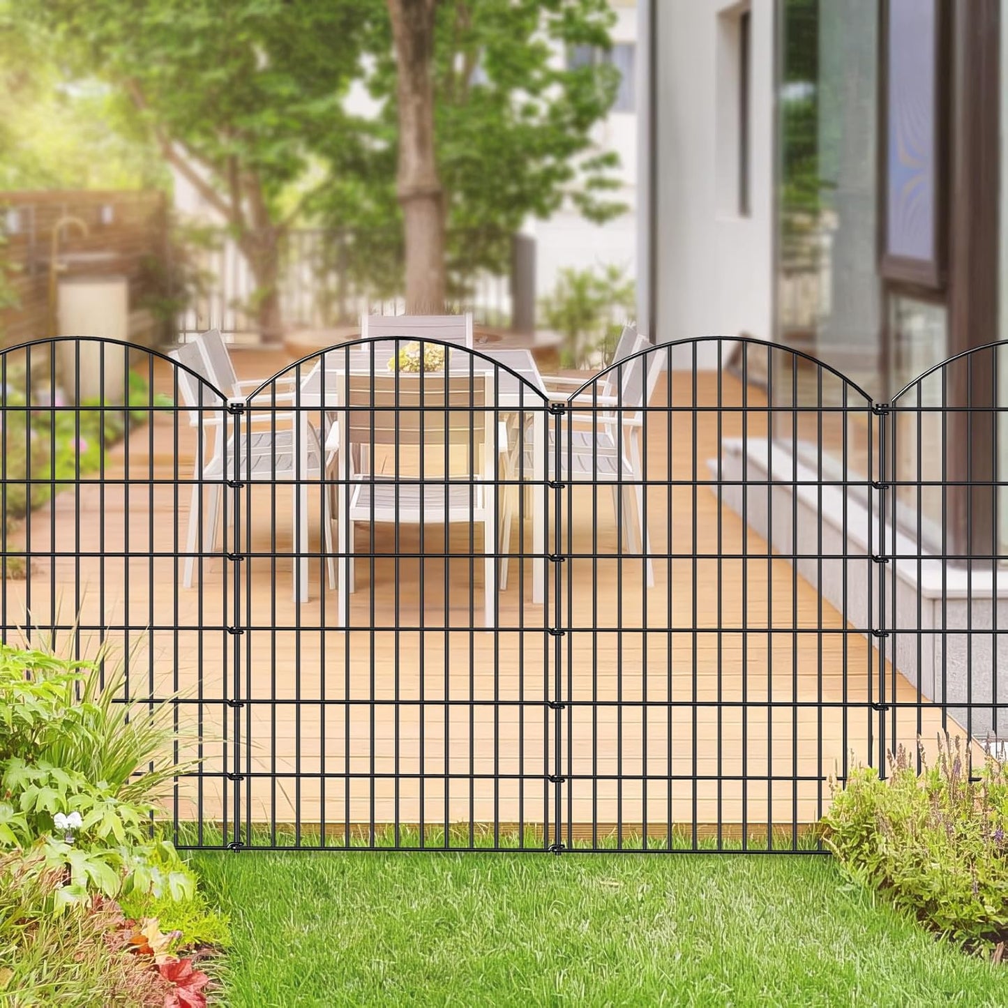 Metal Garden Fence 48in (H) x 20.3ft (L), 8 Panels + 9 Stakes Dog Fence Border Fence Animal Barrier, No Dig Garden Fencing for Yard Flower Bed Lawn Patio Outdoor, CTW4808 Black
