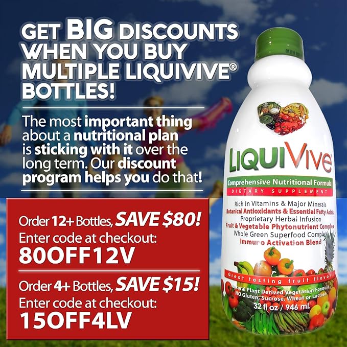 LiquiVive Liquid Vitamins Mega Nutrition D3 A B12 E 99.9% Vegan 32 fl