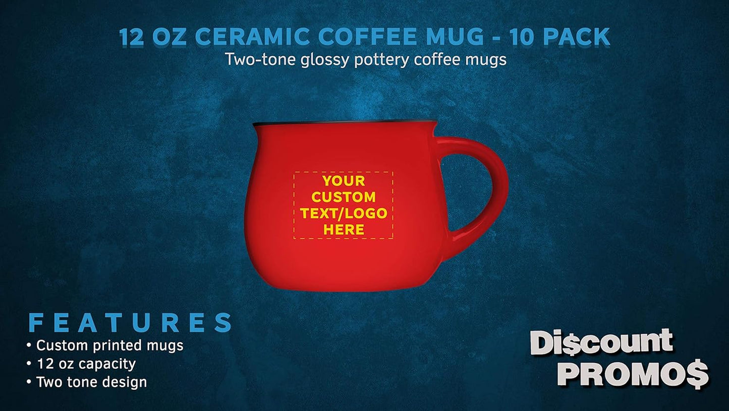 Custom Glazed Campfire Coffee Mugs 12 oz. Set of 10, Personalized Bulk Pack - Perfect for Coffee, Tea, Espresso, Hot Cocoa, Other Beverages - Red