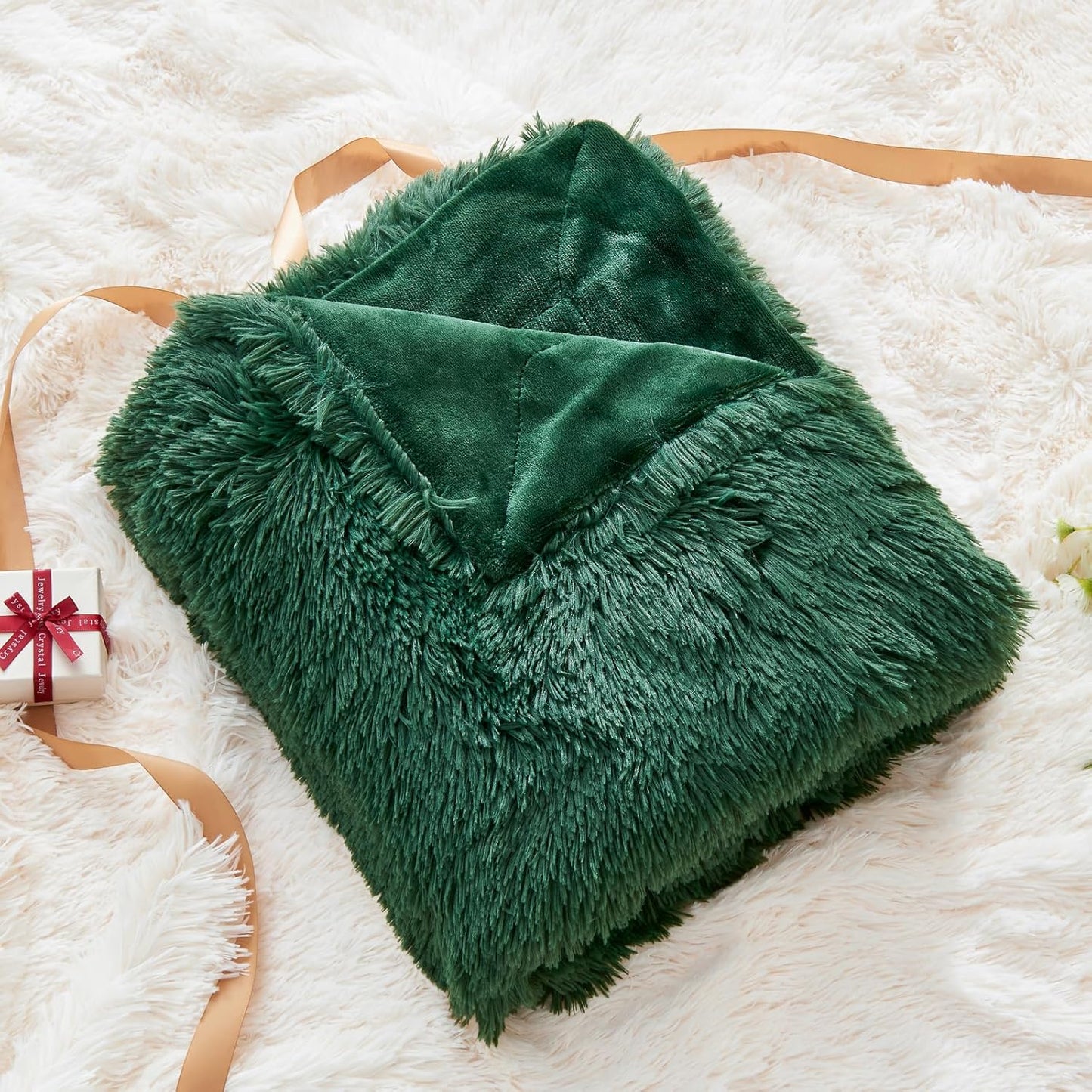 GONAAP Fuzzy Faux Fur Throw Blanket Twin Size Dark Green Super Soft Cozy Plush Fuzzy Shaggy Blanket for Couch Sofa Bed (Dark Green, Twin(60"x80"))