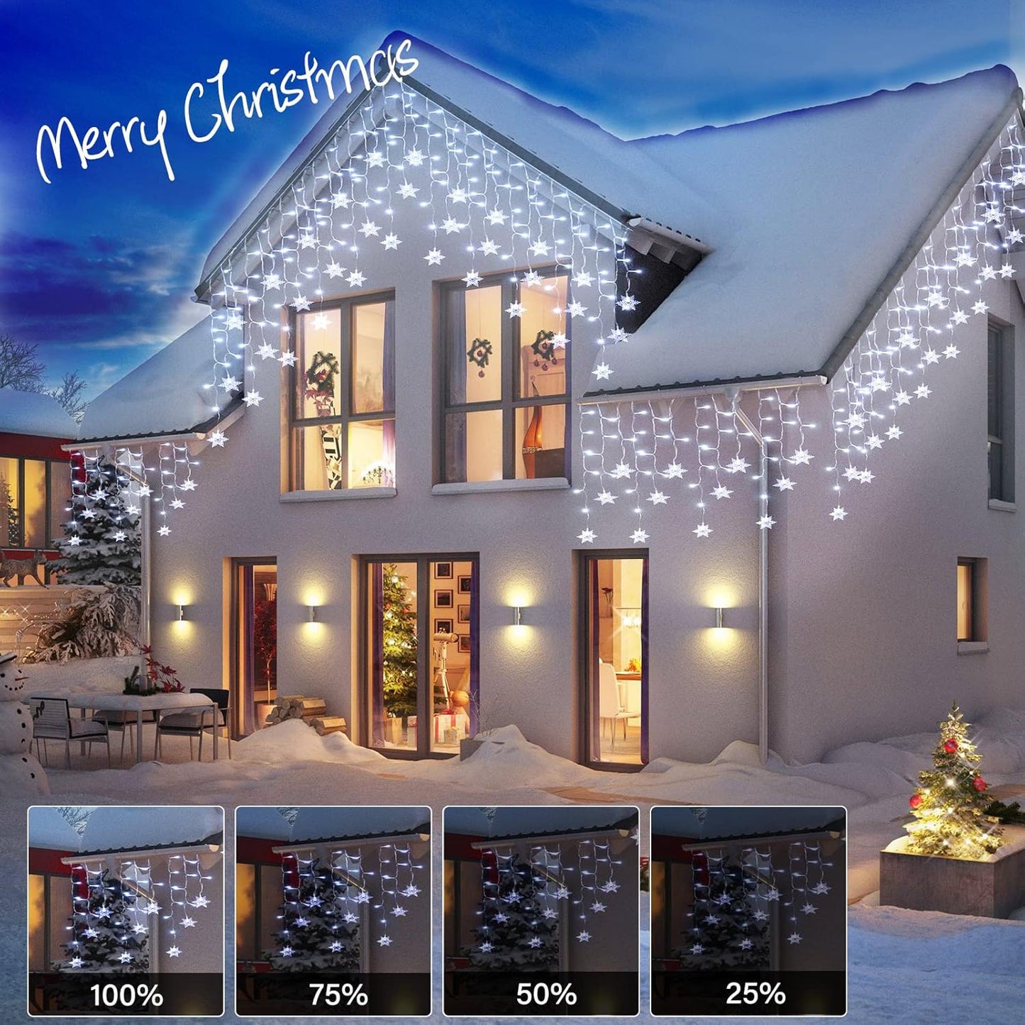 Brightown Christmas Icicle Lights Outdoor, 33 Feet 60 Drops with 300 LED, Twinkle Fairy String Lights 8 Modes Waterproof Connectable for Christmas Decorations (Pure White)