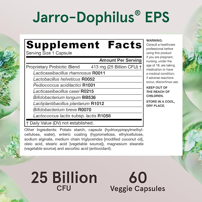 Jarrow Formulas Jarro-Dophilus EPS Gut Restore 25 Billion 8 Clinically-Studied 60 Veggie 60 Day 12 Packs