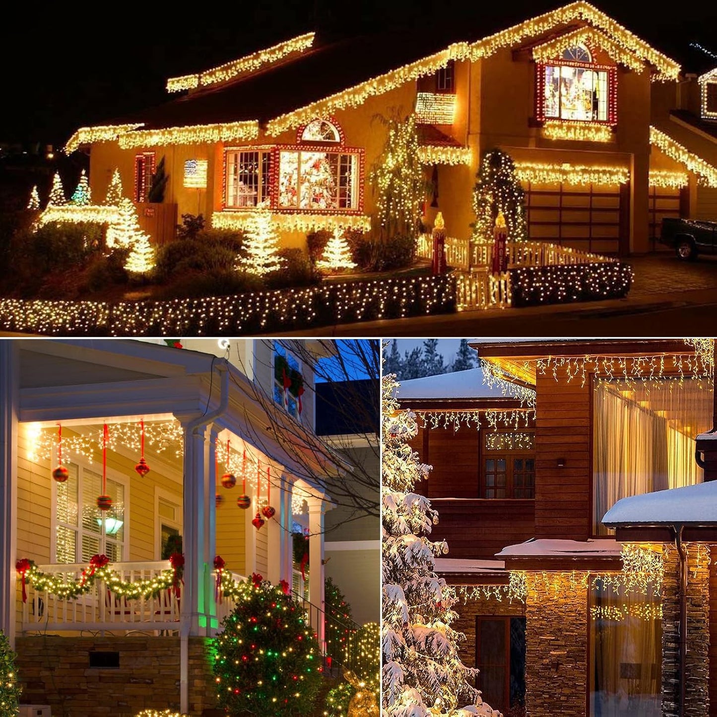 Brightown Icicle Lights Outdoor, 2 Packs Total 132Ft with 276 Drops, 1472 LED Icicle Christmas Lights with Timer, Warm White