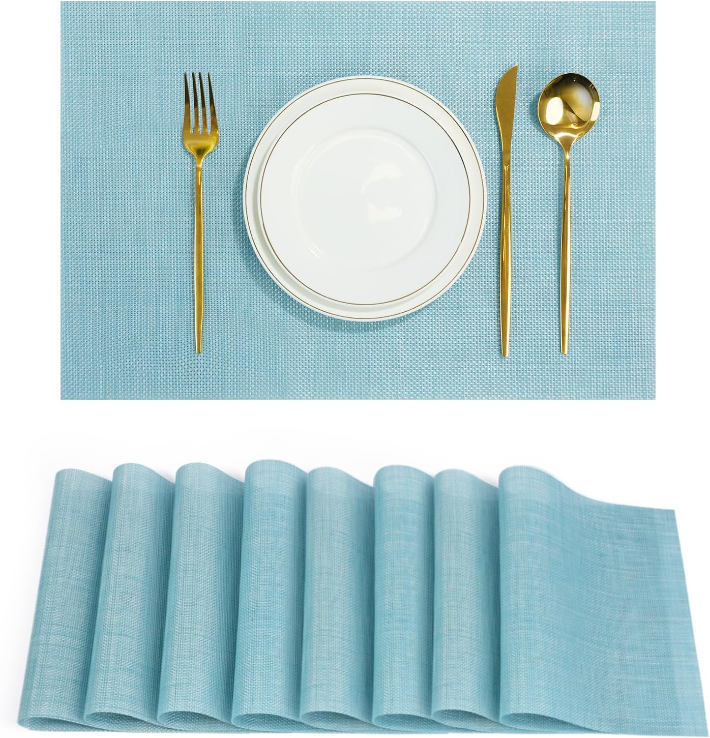 Placemats Set of 8,Non-Slip PVC Weave Table Mats Easy to Clean,Heat Resistant Place Mats for Kitchen Dining Table Decoration Indoor Outdoor,Blue