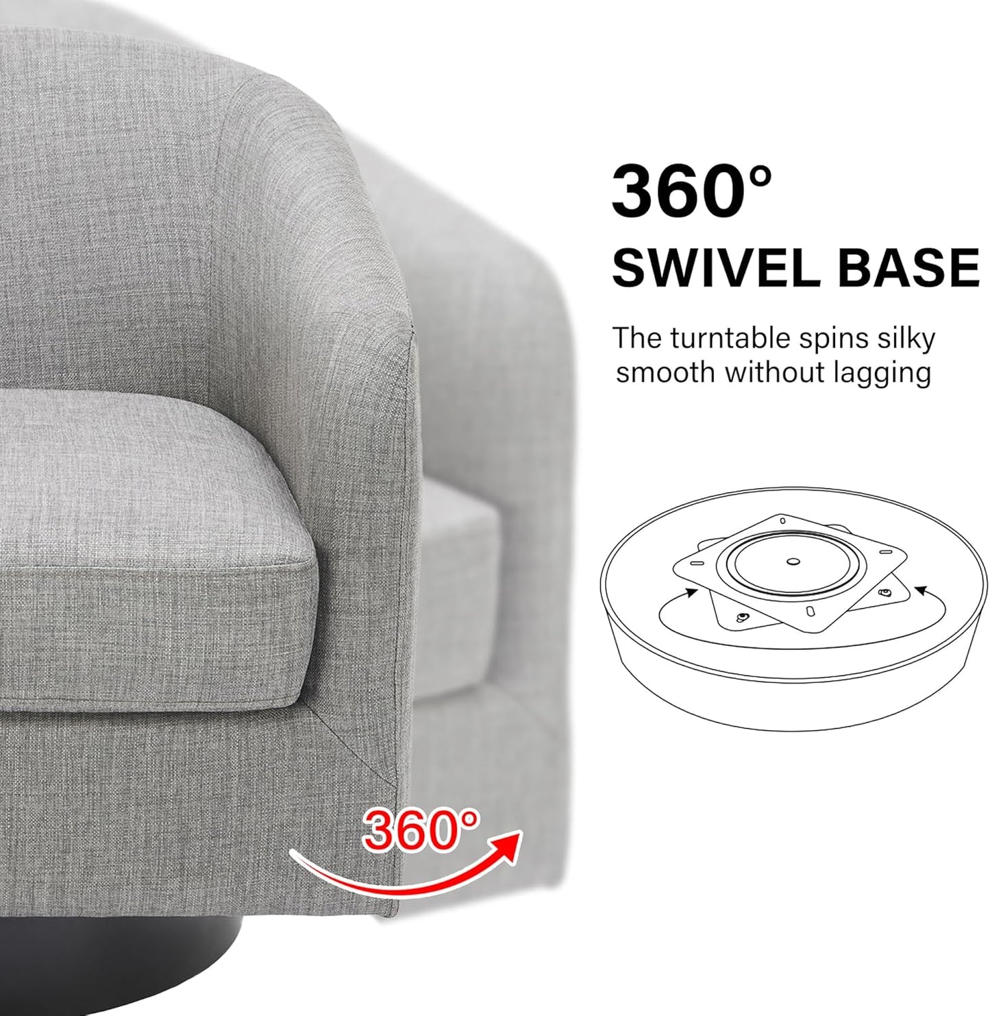 Swivel Barrel Accent Chair, Modern Round Linen Arm Chair for Living Room, Bedroom, Comfy Club Reading Chairs for Adults(Linen Fabric, Light Grey, Set of 4