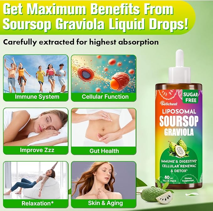 Soursop Bitters Liquid 880MG, Soursop Multivitamin Liquid Drops with Soursop Leaves Herbal Blend, for Cell Support & Regeneration, Immunity, Liver, Gut, Zzz & Antioxidant | 2.8 Fl Oz - 80 Days Supply