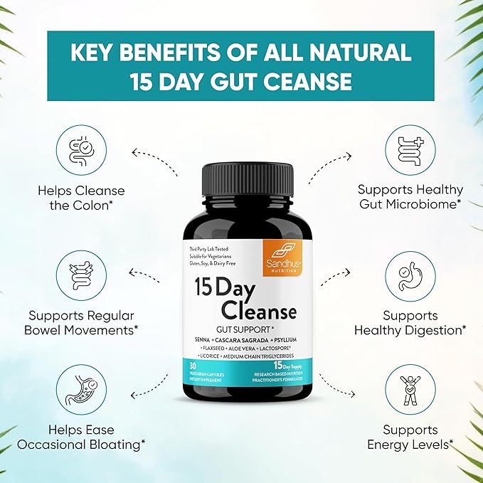 Sandhu's 15 Day Gut Cleanse Colon 30 Capsules Supplement,15 Days