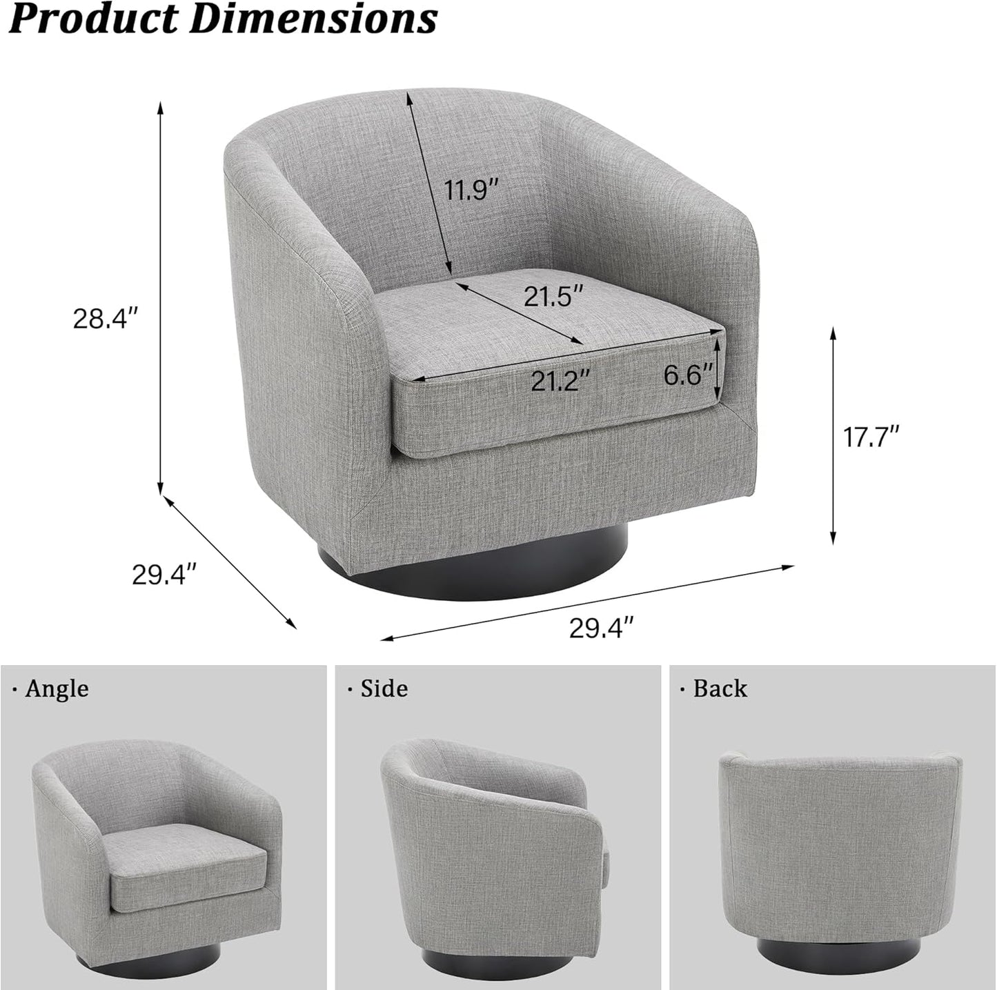 Swivel Barrel Accent Chair, Modern Round Linen Arm Chair for Living Room, Bedroom, Comfy Club Reading Chairs for Adults(Linen Fabric, Light Grey, Set of 4