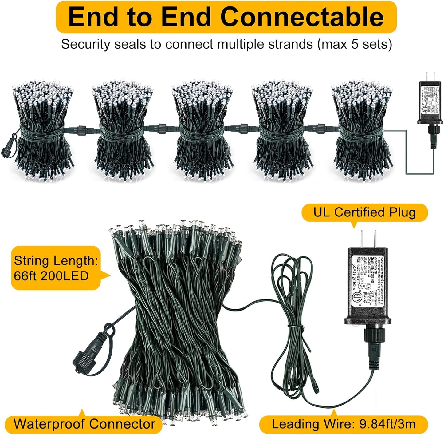 Christmas Lights Outdoor, 66FT 200 LED Christmas Tree Lights with 8 Modes Waterproof, Plug in Green Wire Connectable Twinkle String Light for Indoor Bedroom Patio Wedding Holiday Decor, Pink
