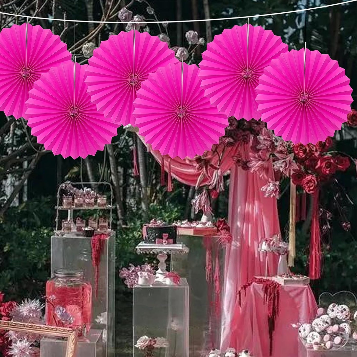 Red Graduation Party Decor,Girls Party Decorations ,Party Supplies Party Fans 16in, Anniversary Decorations for Party,Wedding Graduation Events Accessories 30 Color DIY Set (Rose Red)