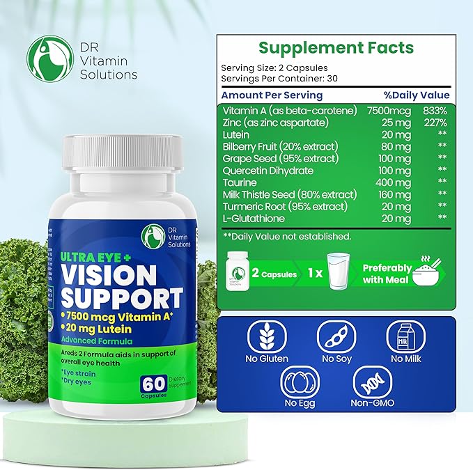 Vision Support Eye Vitamins for Macular Health 2 Formula (1 Bottle, 60 Capsules)