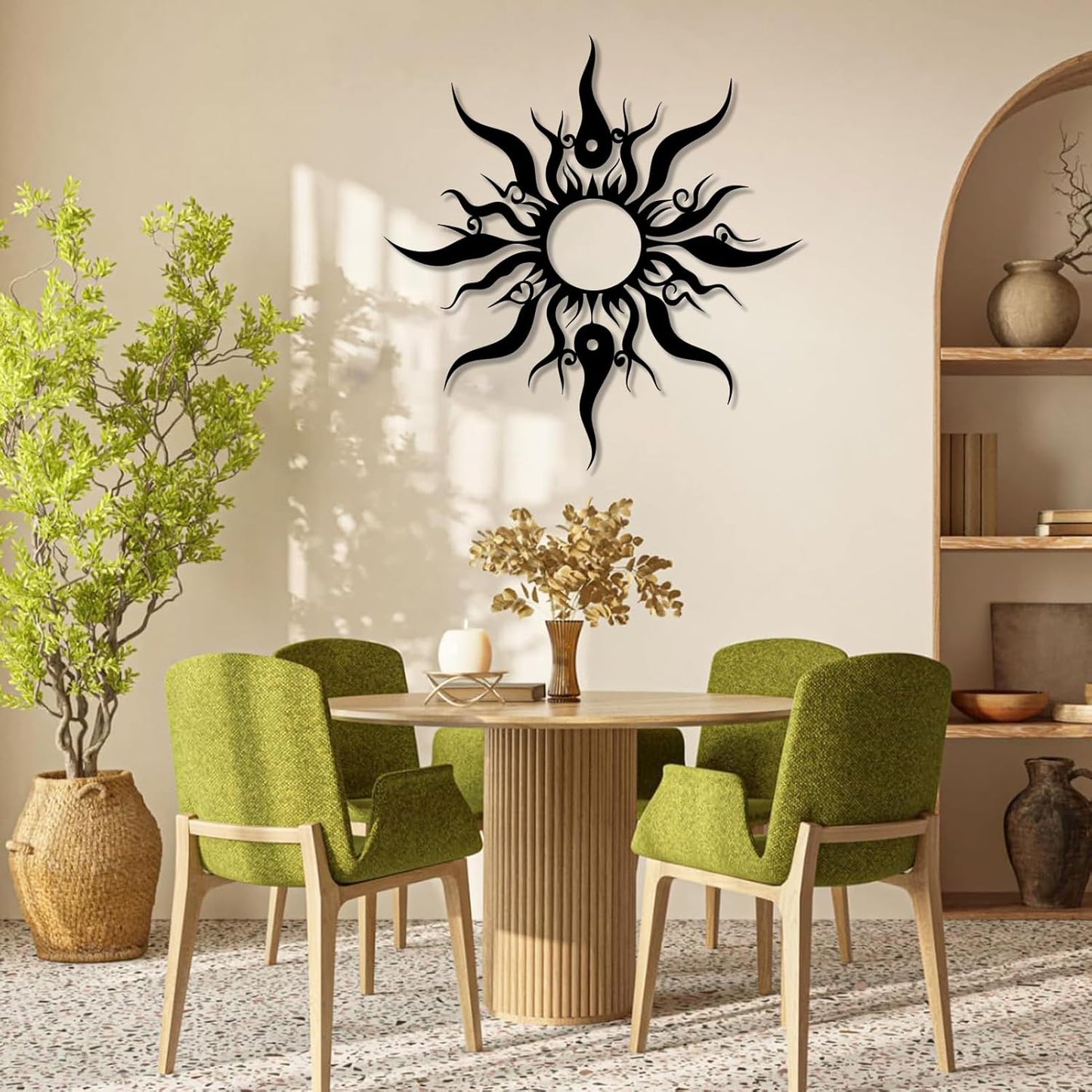 Hotuijxca Metal Wacky Sun Wall Art, Wacky Sun Metal Decor for Livingroom, Bedroom (Black, 35"x34"/90x87cm, metal wall art)