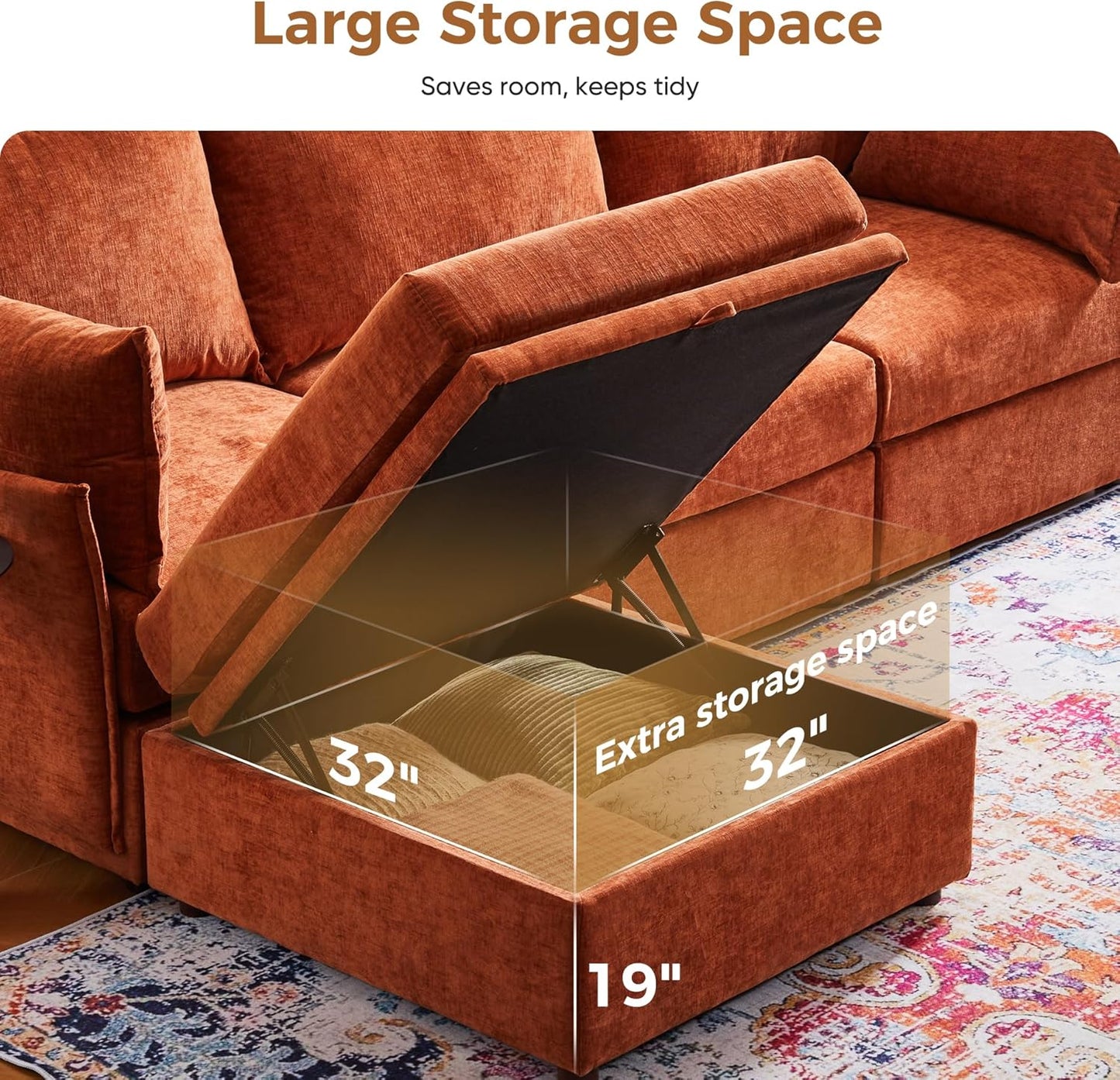 134.6" Modular Sectional Sofa, U Shaped Couch Set for Living Room, Large 8-Seater Comfy Cloud Couches with Movable Storage Ottoman,DIY Combination - Chenille Terracotta