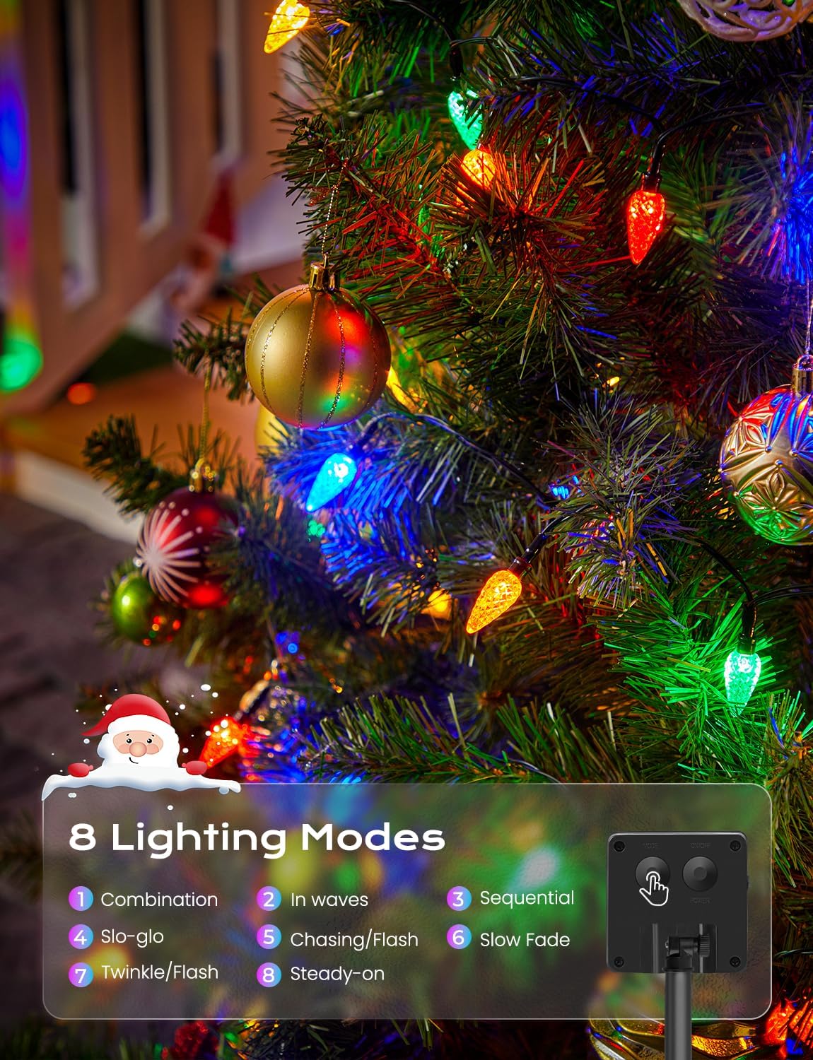 Brightown Solar Operated C6 Strawberry String Lights, 39ft 100 LEDs Multicolor LED Christmas Fairy Lights, Solar Christmas Lights Outdoor, Christmas Decorations for Christmas Tree, Garden Decor