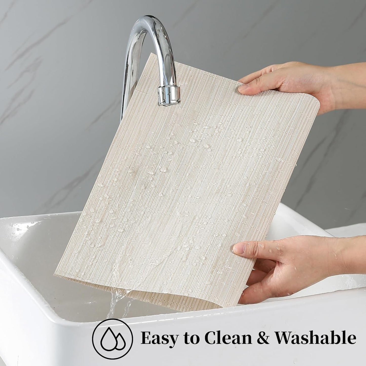 Leetaltree Pale Beige Placemats Set of 6 - Heat Resistant Non-Slip Place mats for Dining Table, Washable Durable PVC Vinyl Woven Table Mats(Pale Beige, 6)