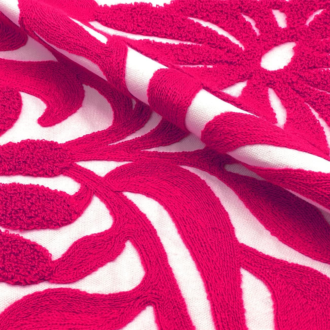 Alysheer Farmhouse Floral Leaves Embroidered Decorative Throw Pillow Cover 18x18 inches, Boho Tufted Flowers Embroidery Pattern Chic Cotton Cushion Case for Couch Bed Sofa Living Room(Bright Hot Pink)