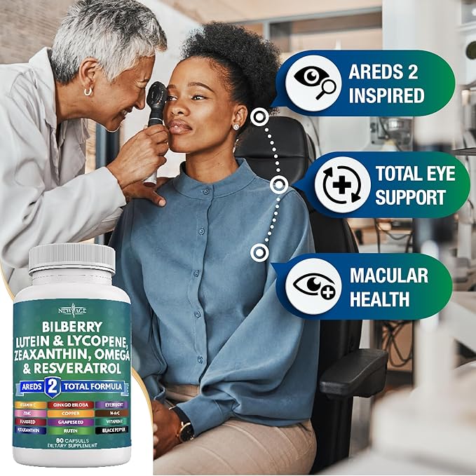 NEW AGE Eye Health Vitamins 6000mg Lutein 40mg Lycopene 40mg Resveratrol 3000mg Grape 6000mg Astaxanthin 180 Count