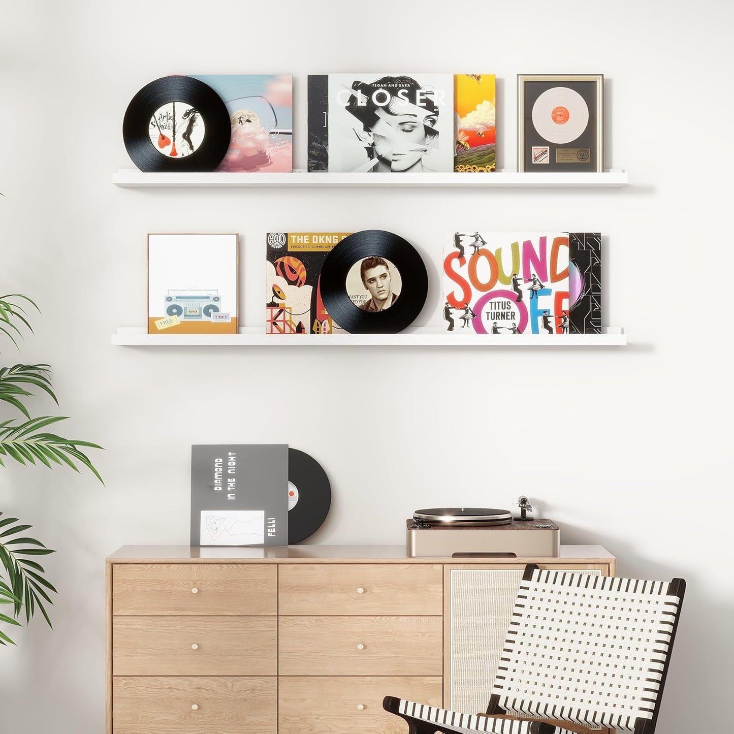 Picture Ledge Shelf for Wall, 36 inch Solid Pine Wood Nursery Book Shelves 2 Packs, Floating Ledge Shelves for Kids' Room Bedroom Bathroom Living Room Photo Frames Office Nursey Wall Decor, White