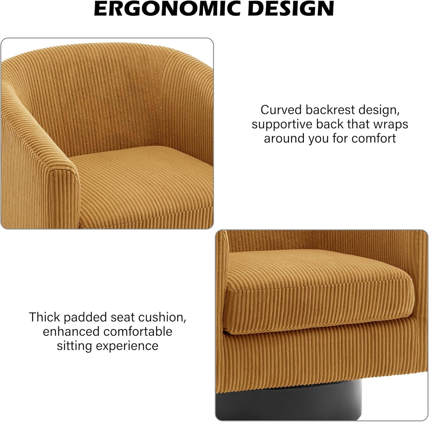 Swivel Barrel Accent Chair, Modern Round Corduroy Fabric Arm Chair for Living Room, Bedroom, Comfy Club Reading Chairs for Adults (Corduroy Orange, Set of 4)