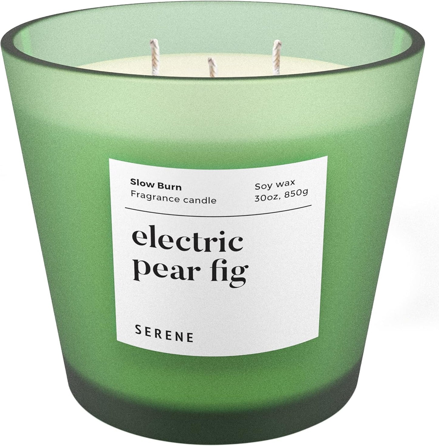 Hidden Label Large Scented Candle, Electric Pear Fig, 30oz 3 Wick Huge Candle, Serene Collection Slow Burn Natural Soy Candles for Home Scented