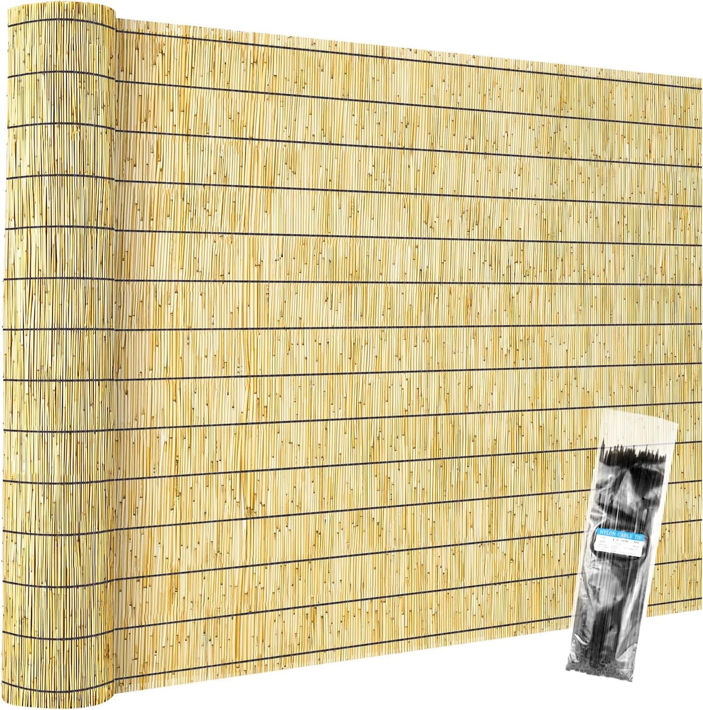 Natural Reed Fencing Rolls,5.5FT X 16.4FT Reed Screen Curtain Fence Covering Privacy Bamboo for Outdoor Backyard Patio(Yellow)