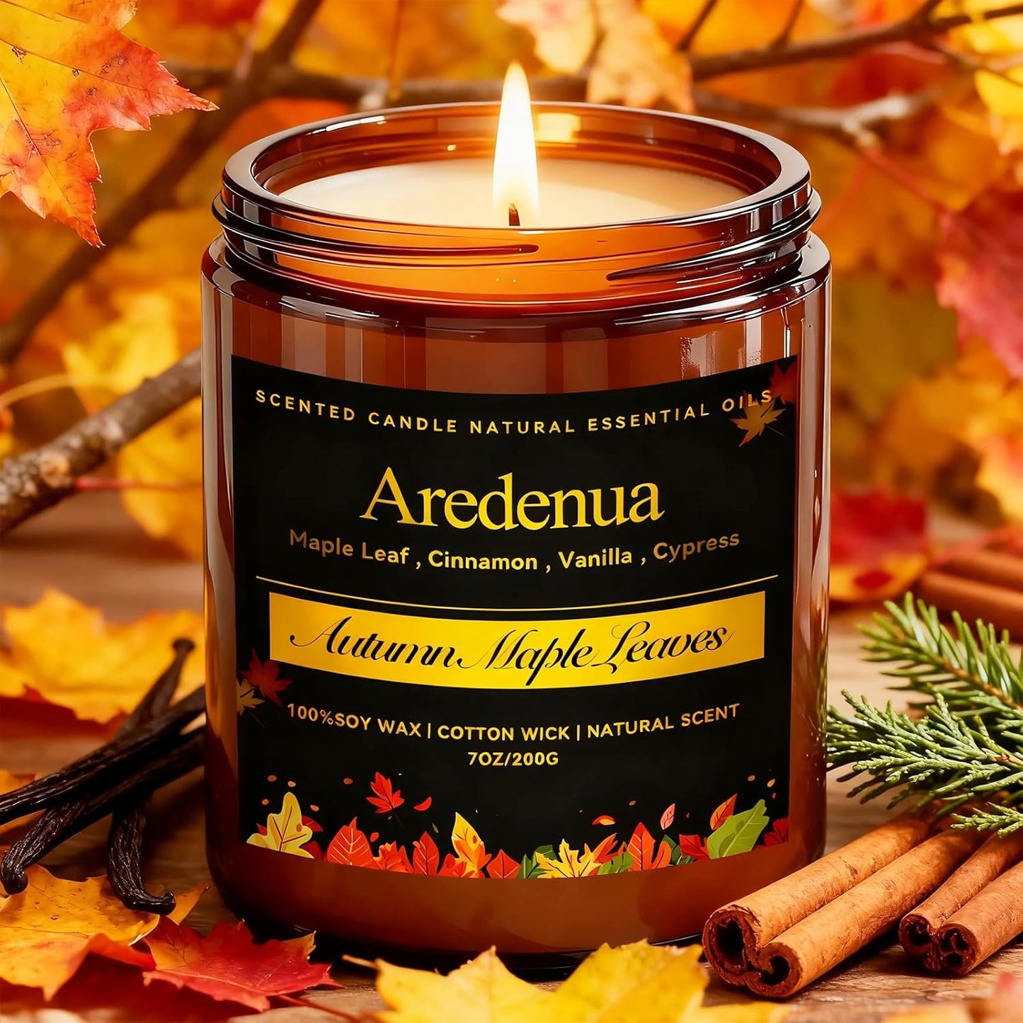 Fall Candle - Autumn Leaves Candle | Autumn Scented Candles for Home, 7oz Autumn Soy Candles for Home Scented, 50 Hours Burn Time, Season Celebration/Halloween/Thanksgiving Fall Gifts for Women Men