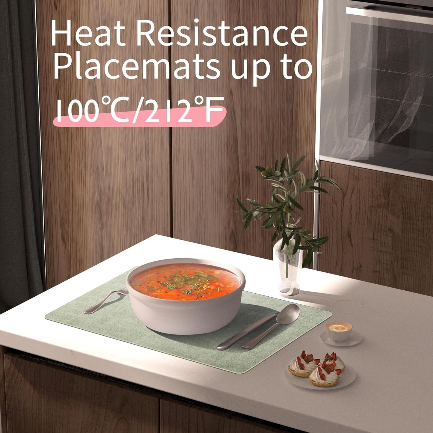 Maxpearl Faux Leather Placemats Set of 4, Waterproof - Wipe Clean - Heat Resistant - Anti Slip Dining Table Place Mats, Suitable for Indoor & Outdoor Use, 17’’×12’’, Sage Green