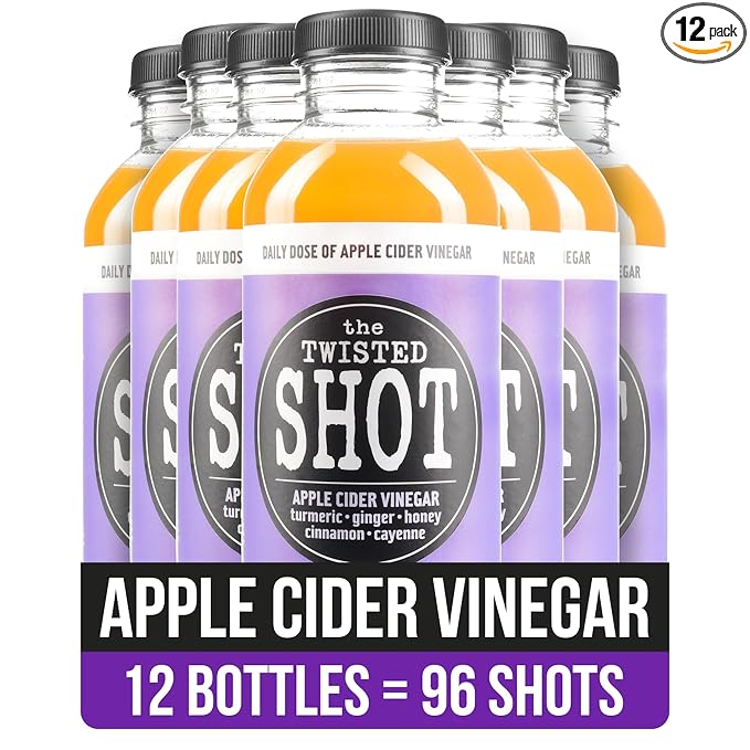 The Twisted Shot | Apple Cider Vinegar Wellness Shots with Honey, Cinnamon, Ginger and Turmeric | Digestion, Immunity and Gut Health Support | Ready to Drink Shots | 100% Organic | 12, 16 oz Bottles