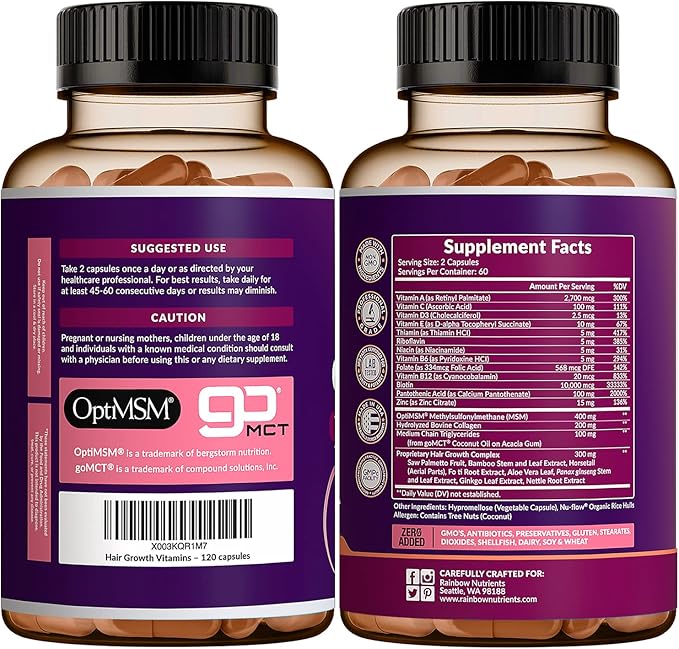 Hair Growth Vitamins for Women 10,000mcg, Collagen, 60 Day