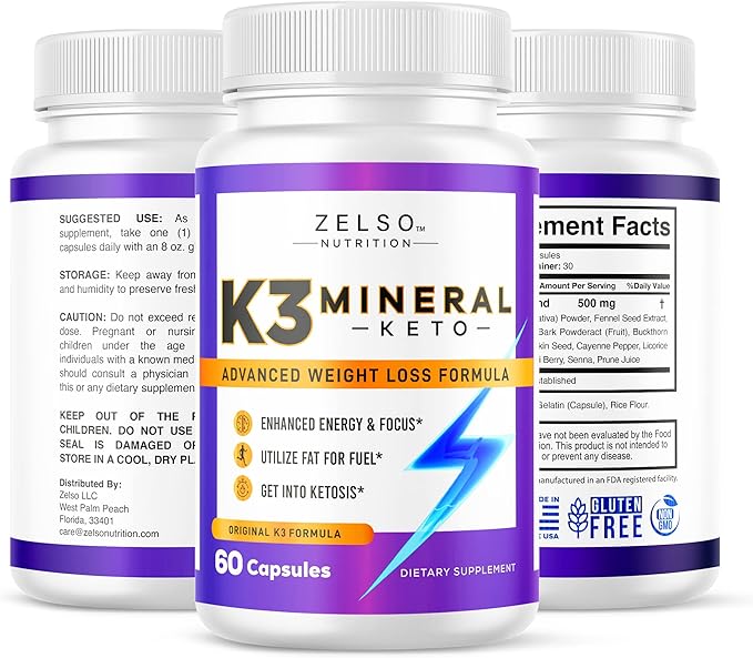 ZELSO (3 Pack) K3 Mineral Weight Loss Pills for Women and Men - K3 Salt Mineral, Vitamin + K3 Capsules Supplement for Weight Loss - 180 Days Supply
