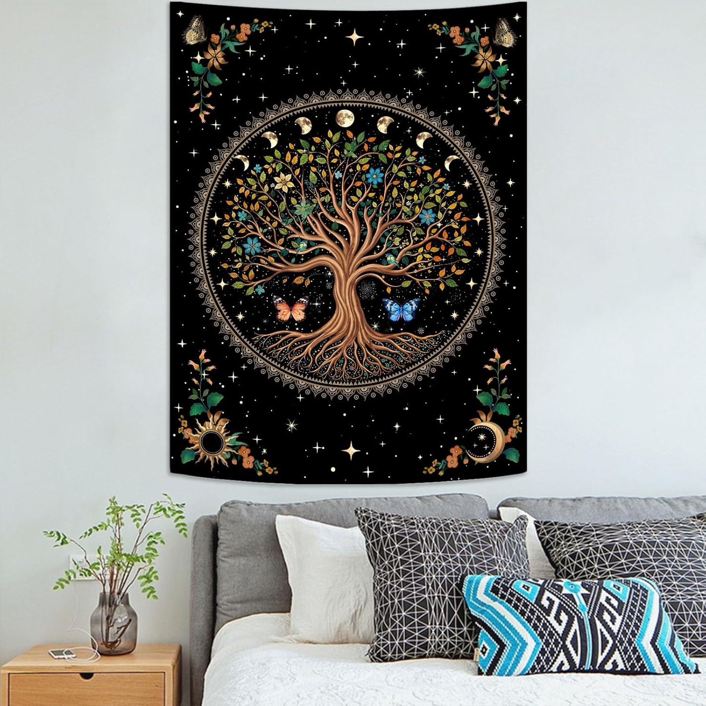 Lunerfex Tree of Life Tapestry Moon Phase Wall Tapestry, Green Tapestries for Bedroom Ceiling Tapestries Wall Hanging for Bedroom Living Room Decor Tree-4 36"x48"