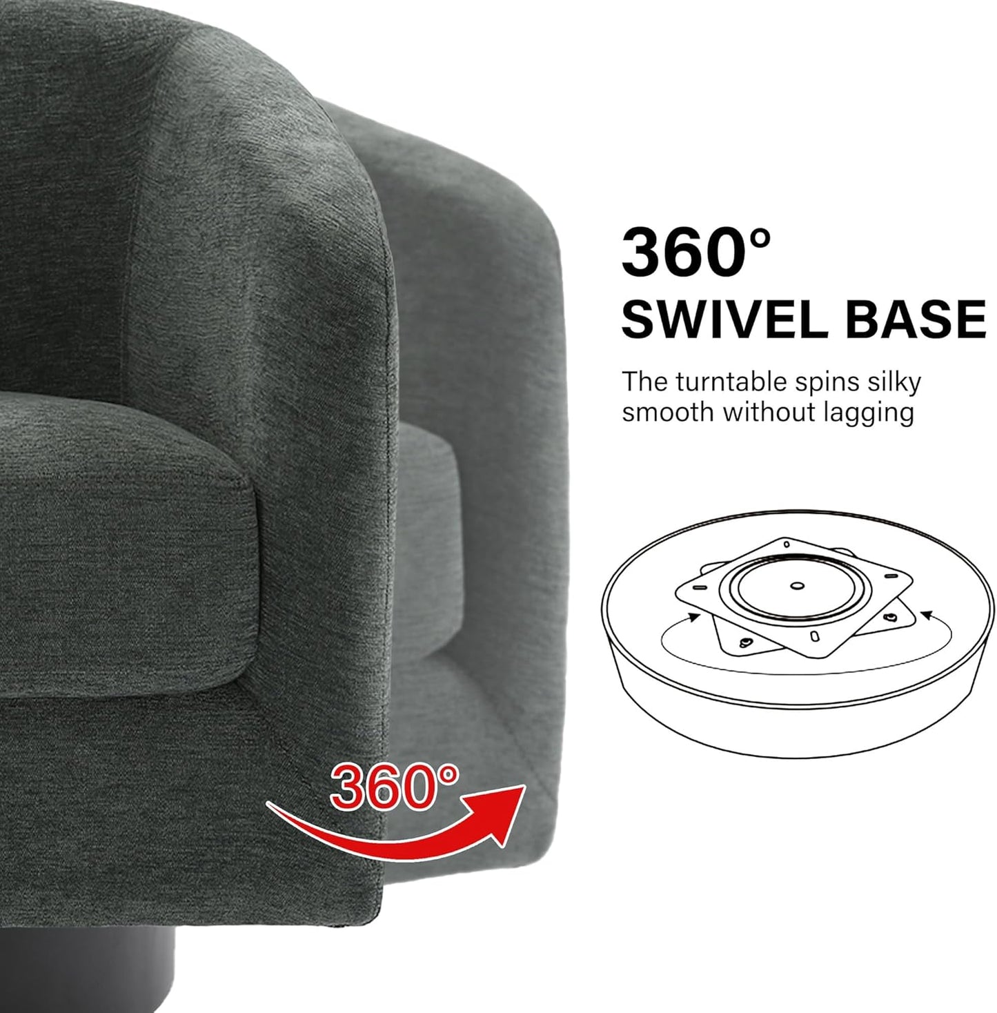 Swivel Barrel Accent Chair, Modern Round Chenille Fabric Arm Chair for Living Room, Bedroom, Comfy Club Reading Chairs for Adults(Chenille Fabric, Grey, Set of 4