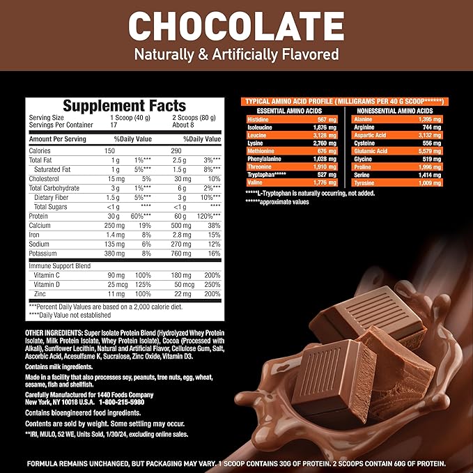 Body Fortress Super Advanced Isolate Protein Powder, Gluten Free, Chocolate, 1.5lbs
