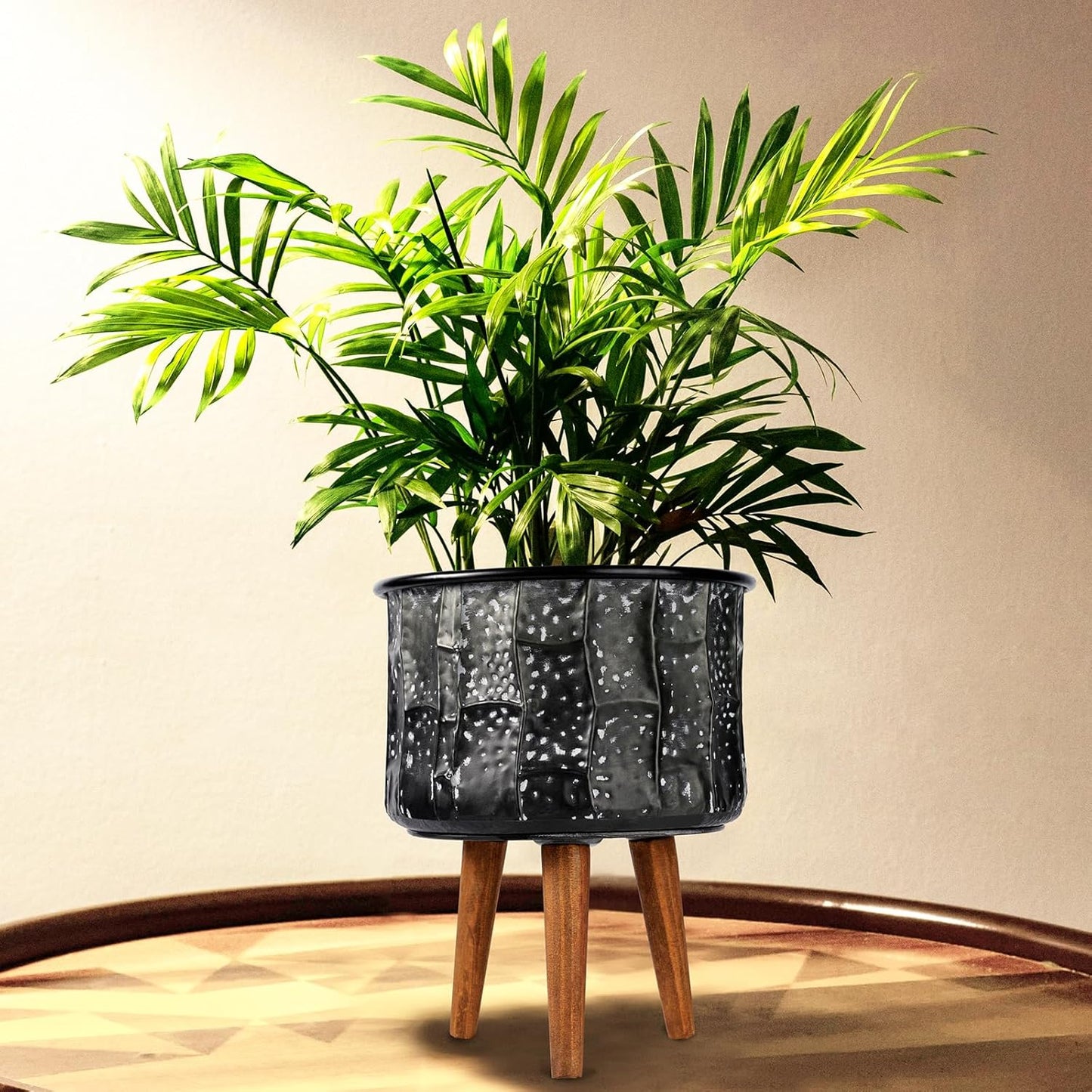 Harvest Land Plant Pots with Stand, Set of 2 Large Modern Planters Metal Tall Handmade Flower Pots with Drainage Holes Indoor Outdoor,Grey