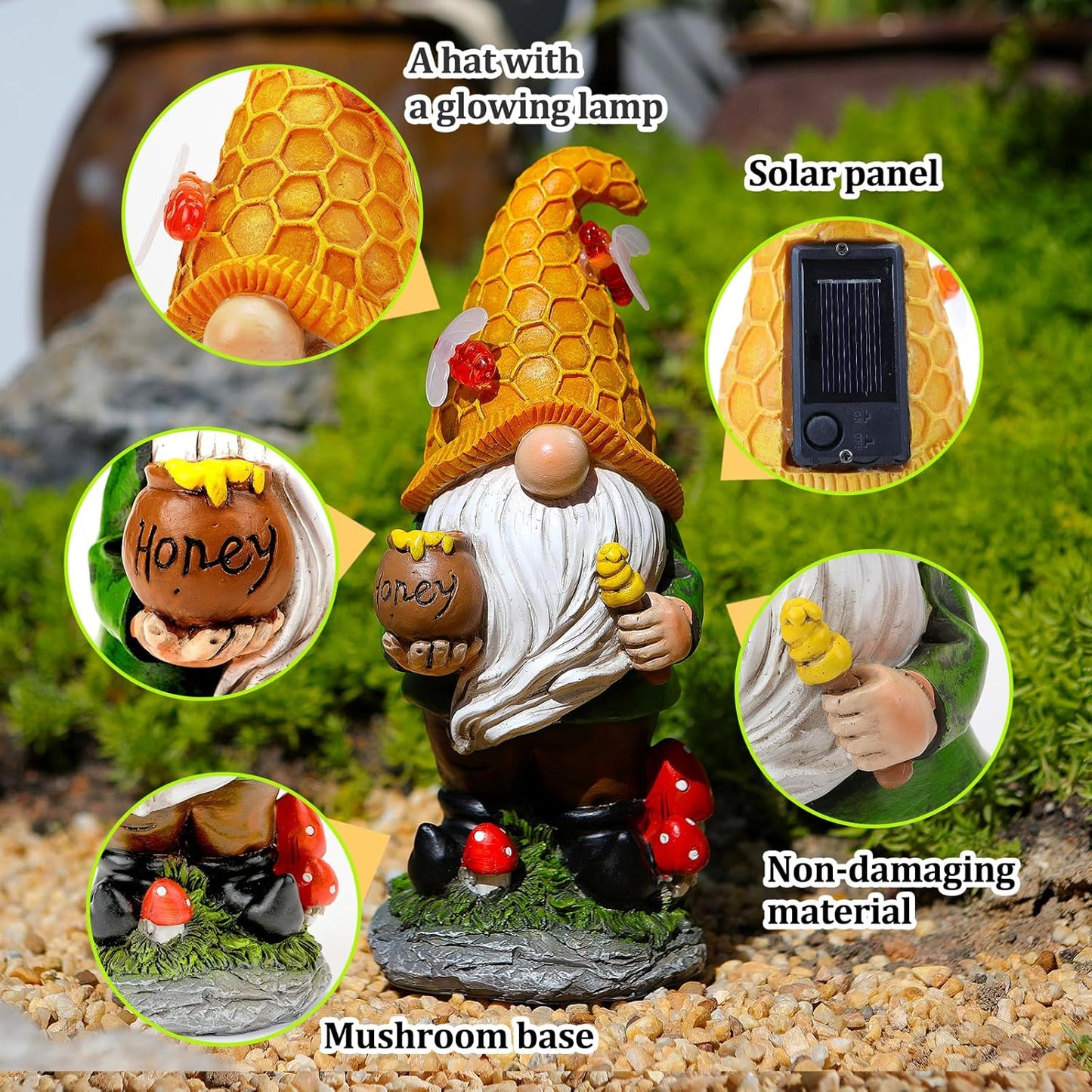 Solar Garden Gnomes Outdoor Statues-11.8‘’Outdoor Garden Decor-LED Outdoor Decor Light-Unique Housewarming Gifts Yard Art Sculptures for Patio Lawn Ornaments