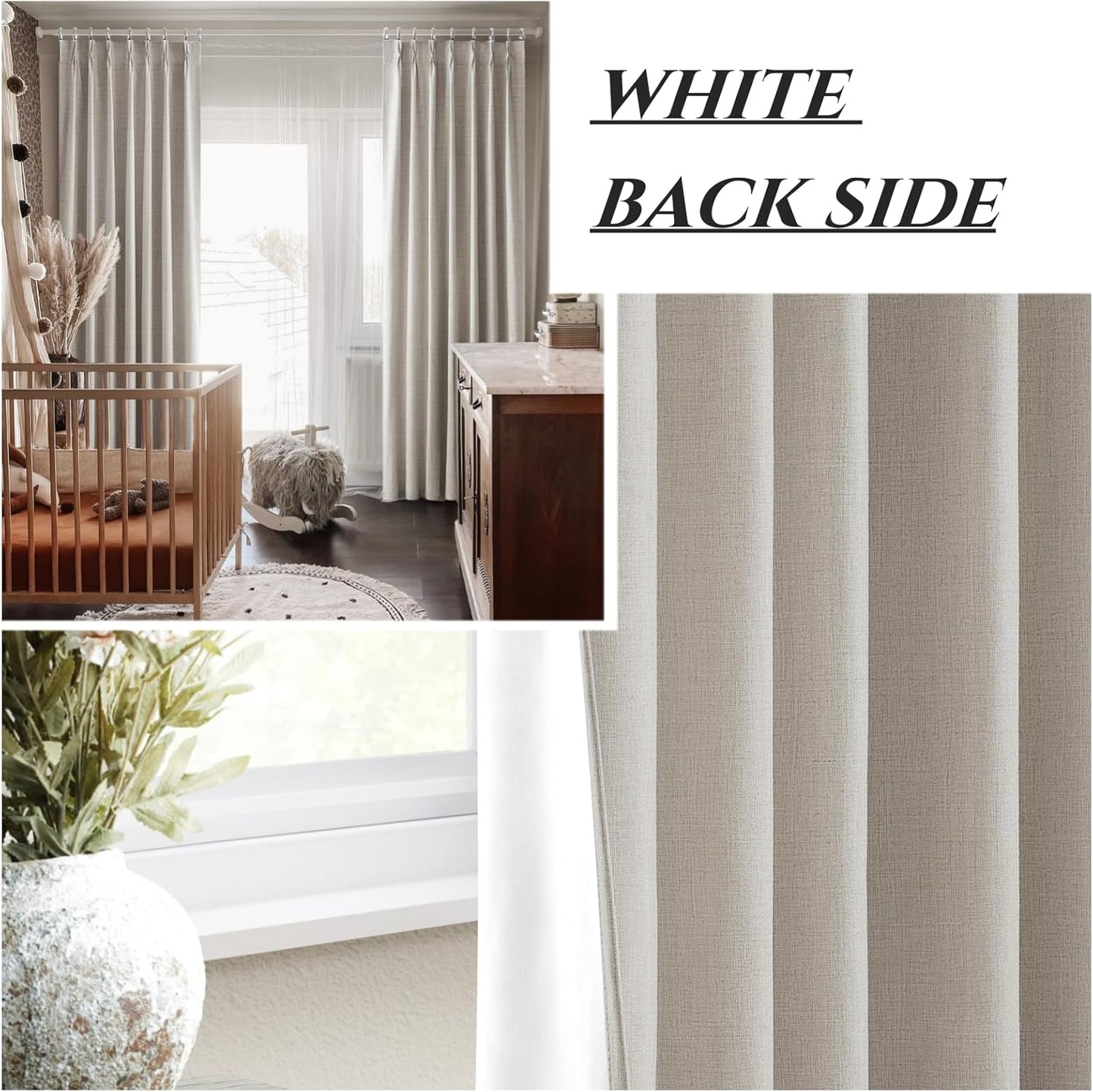 95 Inch Curtains 2 Panel Set,Boho Linen Thick Textured Window Treatments Curtains for Track System Pinch Pleated Draft Blocking Weather Drapes Patio Door/ Nursery Blackout 95 Inches Long Drapes