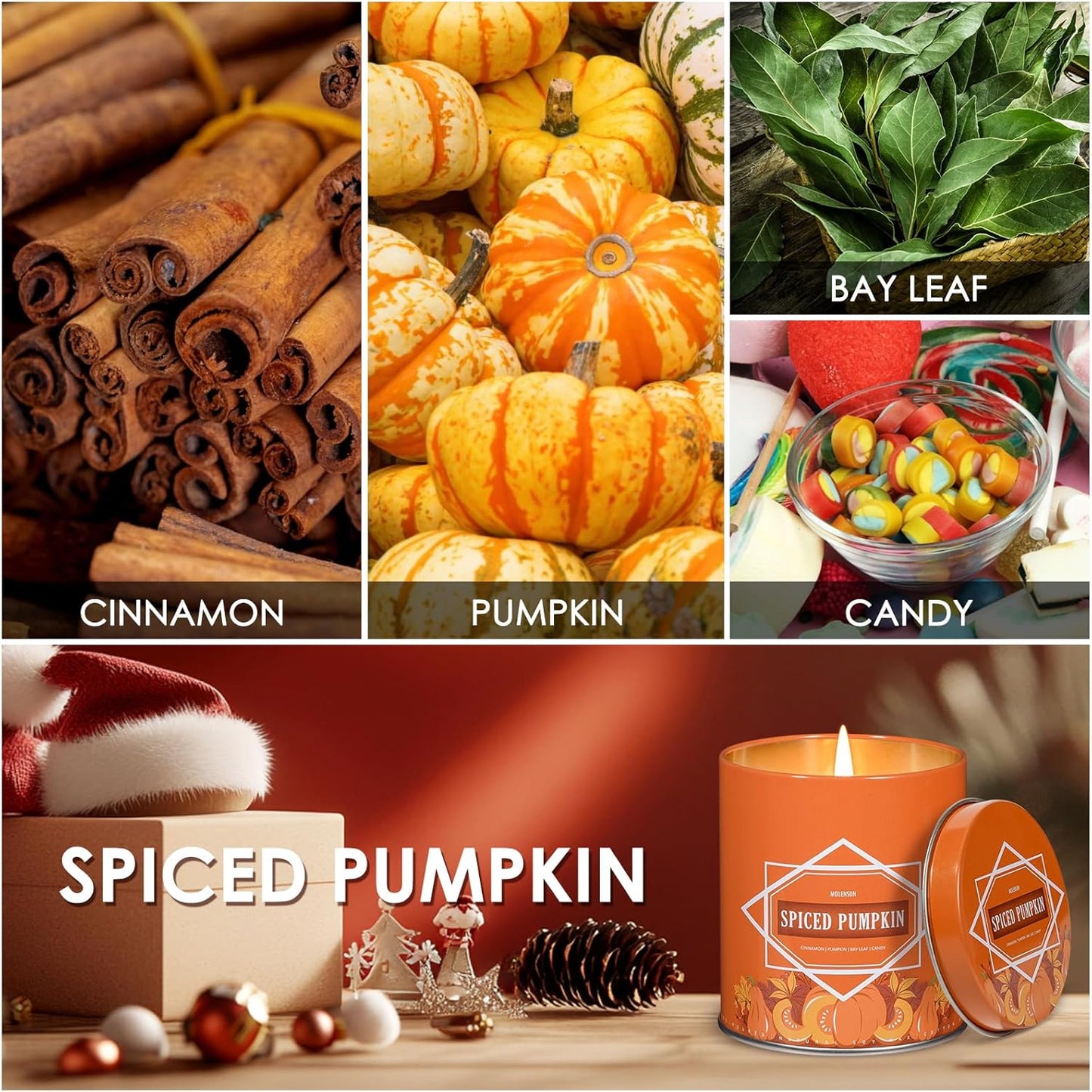 Pumpkin Spice Fall Scented Candle โ 9 oz Soy Wax in Travel-Friendly Reusable Tin, Non-Toxic & Clean Burning, 50-Hour Burn โ Cozy Autumn Fragrance, Holiday Gift & Fall Decor for Women & Men