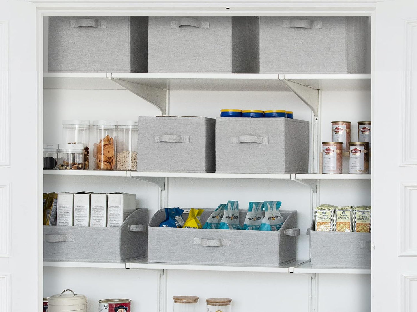 StorageWorks Storage Baskets for Shelves, Foldable Fabric Closet Storage Bins with Handles, Fabric Storage Bins Clothes Organizer, Light Grey, 3-Pack, Large