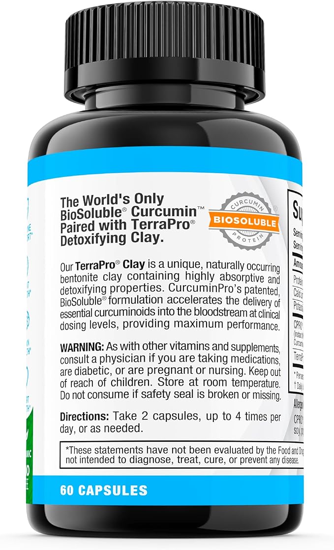 curcuminpro Detox Capsules | BioSoluble Whey Protein & Organic Turmeric Formula with Natural Bentonite Clay | Supports Gut, Heart, Health | 60-Count