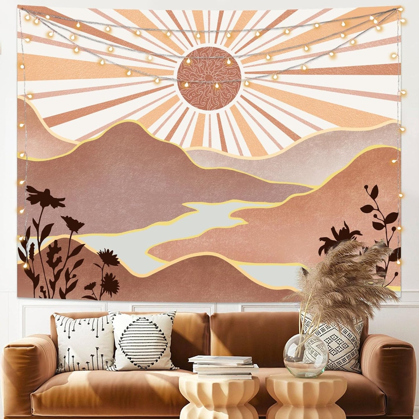 Lunerfex Boho Sun Tapestry Sunset Wall Tapestry, Mountain Tapestries for Bedroom 80s Tapestries Wall Hanging for Bedroom Living Room Decor Boho-1 44"x60"