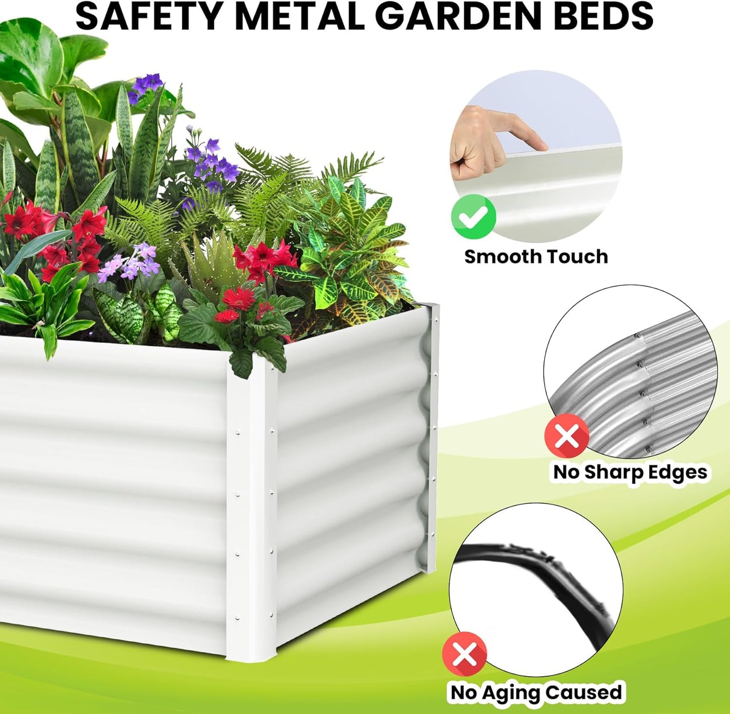 Galvanized Raised Garden Bed Outdoor, 2 Pcs 6x3x1.5FT Outdoor Large Planter Raised Beds Open Base with Safety Edge and Glove for Vegetables Flowers Ground Planter, White