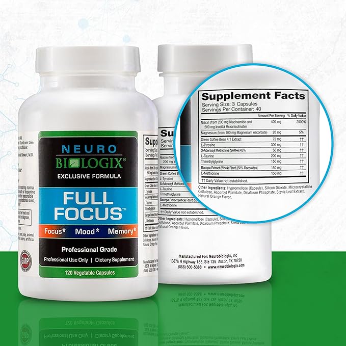 Full Focus™ 120 Capsules – Comprehensive Brain Supplement for Optimal Memory, Focus & Cognition – Brain Support Supplement to Promote Enhanced Mood, Relaxation, Dopamine Balance & More