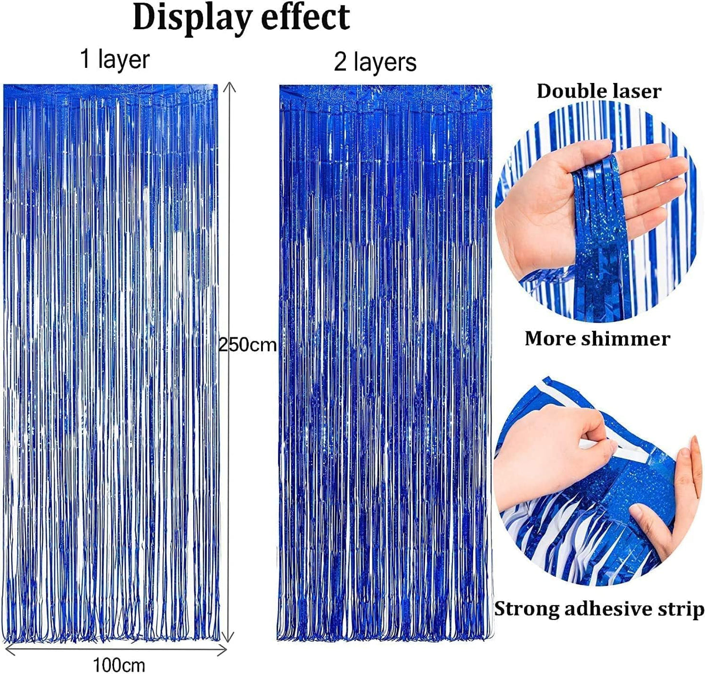 Foil Fringe Curtain Party Decorations - Black Blue Metallic Tinsel Photo Booth Backdrop Party Steamers Curtains for Birthdays Christmas New Years Homecoming Decoration