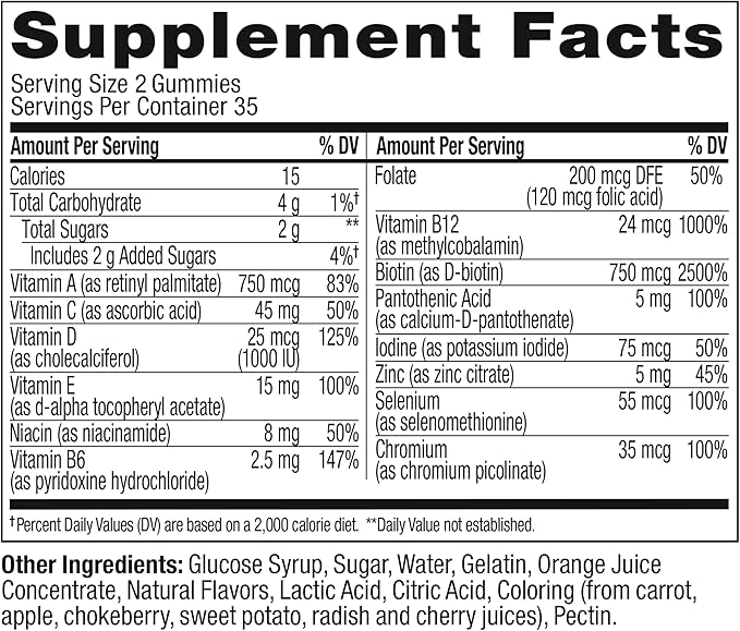 Olly Teen Girl Multi Gummy, Healthy 15 Essential 35 Day 70 Count