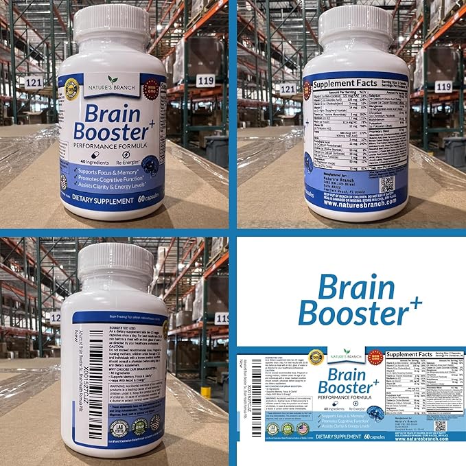 40-in-1 Brain Booster Supplement For Focus, Memory, Clarity, Energy | Advanced Vitamins Plus eBook | For Men & Women, Cognitive Function Nootropic Support with DMAE, Brain Health Formula | 60 Capsules