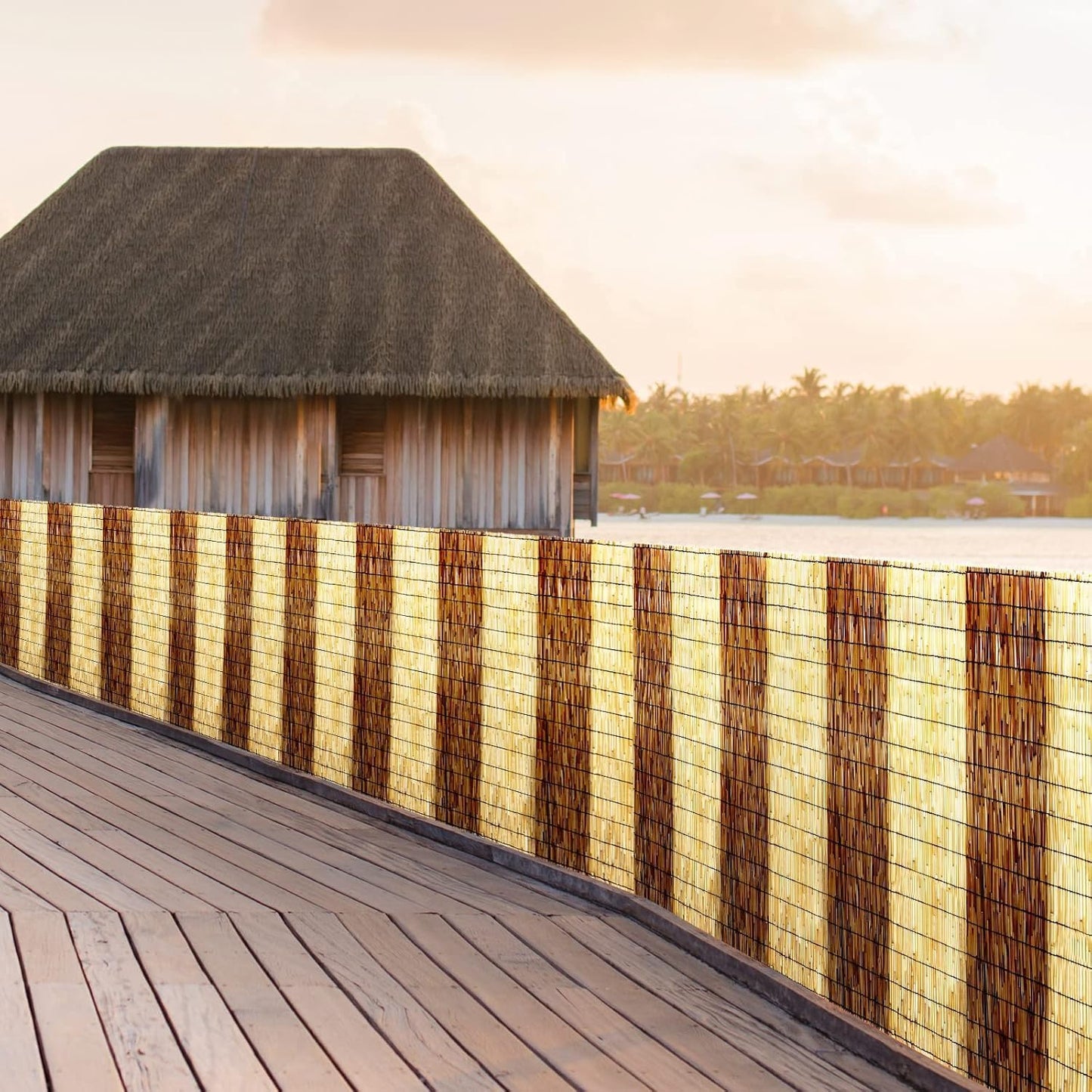 Natural Reed Fencing Rolls,5.5FT X 16.4FT Reed Screen Curtain Fence Covering Privacy Bamboo for Outdoor Backyard Patio(Stripy)