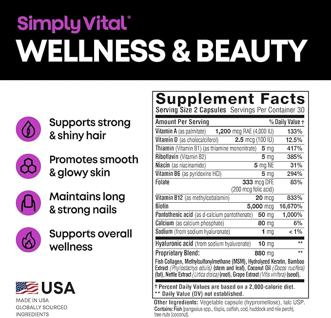 Biotin Vitamins for Hair, Skin & Nails 5000mcg, Keratin 60 Caps