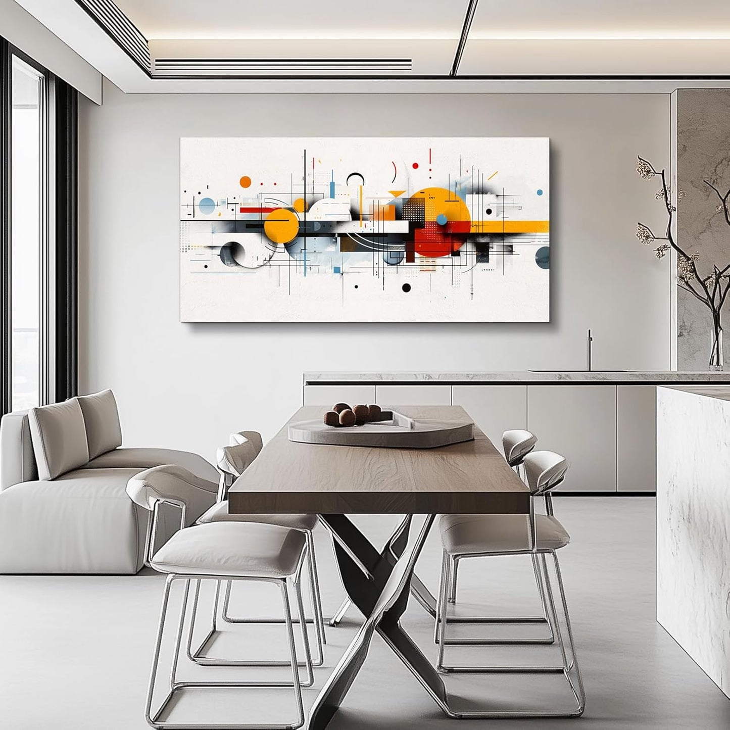 KELIYUAN Wall Decor For Dining Room Abstract Geometry Modern Canvas Print Wall Art Red Yellow Blue Geometry Minimalist Pictures Living Room Decor For Bedroom Office Farmhouse Home Decor 24x48 In